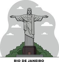 Christ the Redeemer statue landmark with open arms on hilltop minimal flat illustration vector