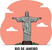 Christ the Redeemer statue standing with arms open flat design minimal illustration vector