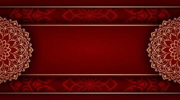 simple red background with gold mandala ornament vector