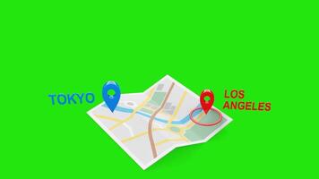 Tokyo to Los Angeles 3D Flight Animation with Airplane, Map, with Green Screen video