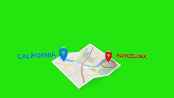 California to Barcelona 3D Flight Animation with Airplane, Map, and Green Screen video
