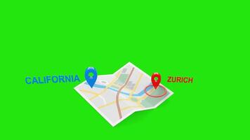 California to Zurich 3D Flight Animation with Airplane, Map, and Green Screen video