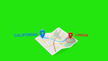 California to London 3D Flight Animation with Airplane, Map, and Green Screen video