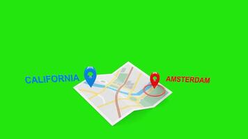 California to Amsterdam 3D Flight Animation with Airplane, Map, and Green Screen video