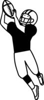 A black and white drawing of a football player catching the ball vector