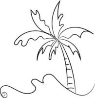Simple Line Drawing of a Palm Tree by the Ocean Waves vector