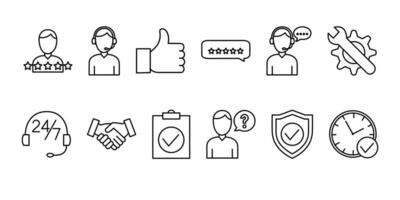 Customer satisfaction and support icons set. Collection of thin line symbols representing customer experience, feedback, technical support. vector
