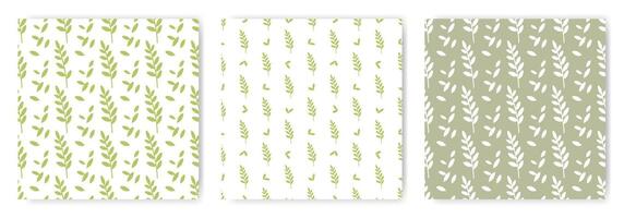 A set of floral patterns with lush greenery, seamless background. Silhouettes of leaves are a simple summer pattern for textiles, covers, advertisements, wedding invitations, wallpapers. vector