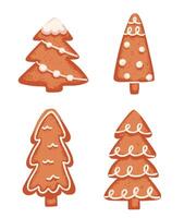 Set of gingerbread cookie in Christmas tree shape with grainy texture vector