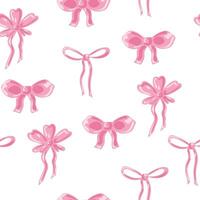 Girly seamless pattern with pink bow and ribbon in vintage style vector