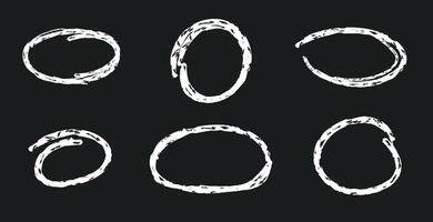 Set of crayon drawn circle and oval frame on dark blackboard vector