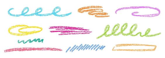 Set of abstract lines drawing with crayon texture vector