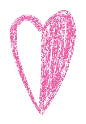Pink heart drawing with crayon or wax pencil texture. Childlike paint