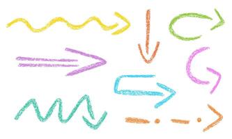 Different arrows with crayon pencil texture on transparent background vector
