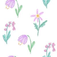 Seamless pattern of wild flowers drawing with crayon texture vector
