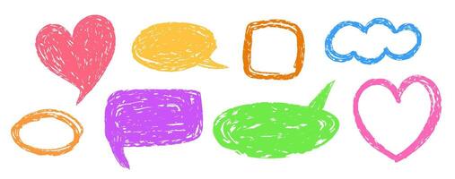 Set of speech bubble drawing with crayon pencil texture vector