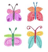 Set of cute butterfly drawing with crayon texture vector