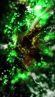 Bright green bokeh lights create a deep and futuristic space atmosphere. video