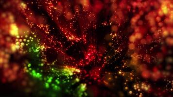 Bright, sparkling red-green bokeh lights create a deep and futuristic space atmosphere. video