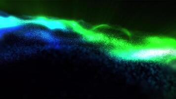 A fantastic background of virtual particle waves in green and blue tones, creating a unique creative atmosphere, like music transformed into matter energy. video