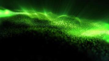 A fantastic background of virtual particle waves in green tones, creating a unique creative atmosphere, like music transformed into matter energy. video