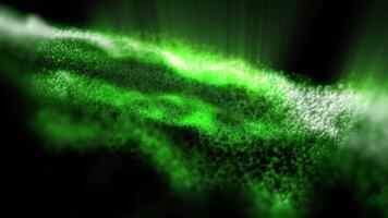 An abstract background of virtual sparkling green waves that creates a unique creative atmosphere, like music transformed into matter energy. video
