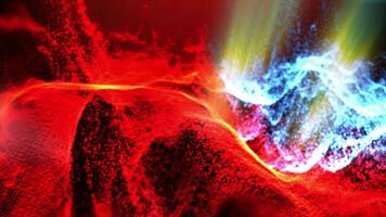 A fantastic, bright, mystical, sparkling blue-red landscape that moves in front of the virtual camera, creating the effect of presence. video