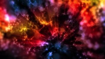 Bright fiery colorful bokeh lights create a deep and futuristic space atmosphere. video