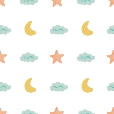 Star, moon and clouds seamless pattern. Illustration for children textile design or childish wallpaper. Tile for nursery room