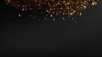 3d render animation of explosion confetti with gold color on a dark background video