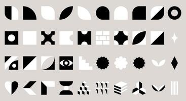 Simple geometric shapes inspired by Swiss minimalism, Bauhaus, Brutalism, retrofuturism. Abstract design elements set. Black and white isolated decorative objects vector