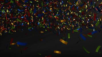 3d rendering animation of explosion confetti with multiple color on a dark background video