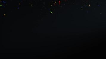 3d rendering animation of falling confetti with multiple color on a dark background video