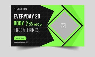 Everyday body fitness tips and tricks cover banner design, creative thumbnail banner design, customizable eps 10 file format vector