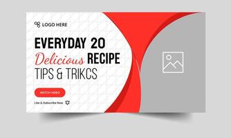 Best delicious food recipe pro tips and tricks thumbnail banner design, daily food review thumbnail cover banner design, editable eps 10 file format vector