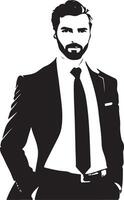 A black and white illustration of a man in a suit vector