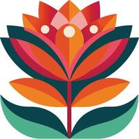 A flower with leaves and petals in a flat design vector