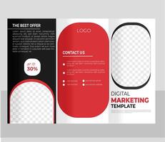 Tri fold wave brochure layout. Black and red flyer. For design and print. This stylish trifold brochure template showcases a sleek design enhanced vector