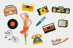 Collection of retro icons on a grey background vector