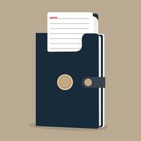 Dark Blue Notebook with Buttoned Strap, Beige Accents, Inserted Lined Notepad, stationery dairy and Soft Shadows on Beige Background Flat Illustration icon EPS 10 vector
