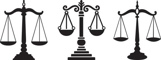 Law scale of justice bundle silhouette set illustration vector