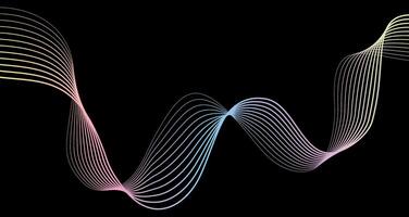 Futuristic geometric abstract shapes neon halftone smooth wavy lines gradient curved stripes on black background. modern design for equalizer, audio recording, voice assistant. vector
