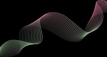 Futuristic geometric abstract shapes neon halftone wavy lines . of gradient curved stripes on black background. Modern design for equalizer, audio recording, digital art. vector