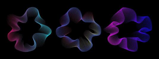 A set of multicolored neon sound waves. Sound dots lines, radial spectrum, sound equalizers. Colorful equalizer background. Colorful cover for music poster and banner. radial spectrum. vector