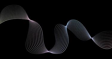 Futuristic geometric abstract shapes neon halftone pulsating wavy lines gradient curved stripes on black background. Modern design for equalizer, audio recording, voice assistant. vector