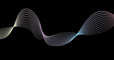 Futuristic geometric abstract shapes neon halftone smooth wavy lines gradient curved stripes on black background. modern design for equalizer, audio recording, digital art. vector