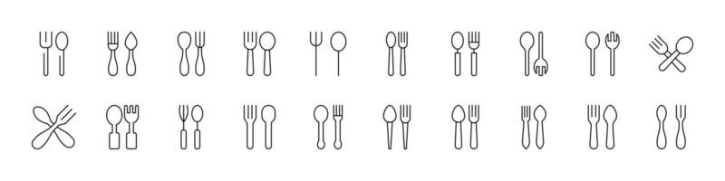 Fork and Spoon Set of Thin Icons. Editable Stroke. Perfect for Web Sites, Books, Cards, Apps vector