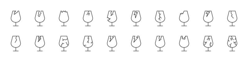 Set of Broken Glass Related Line Icons. Outline Signs for Graphic and Web Design, Apps, Adverts, Various Cards vector