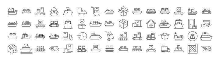 Delivery and Transportation Thin Line Icon Set. Outline Signs for Graphic and Web Design, Apps, Adverts, Various Cards vector