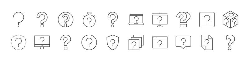 Question Thin Line Icon Set. Outline Signs for Graphic and Web Design, Apps, Adverts, Various Cards vector